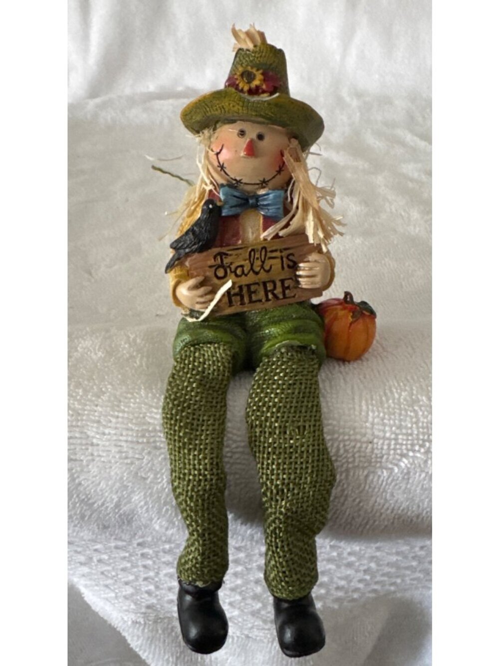 Fall Scarecrow Figurine With "Fall Is Here" Sign & Pumpkin 6" Tall Shelf Sitter